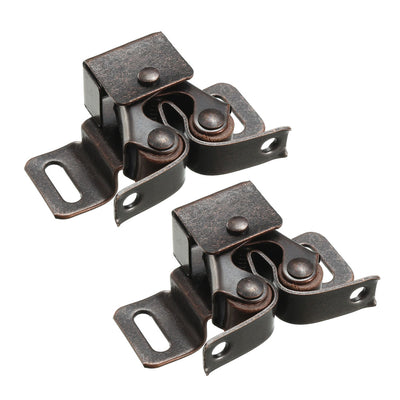 Harfington Uxcell Retro Cabinet Door Double Roller Catch Ball Latch with Prong Hardware Copper Tone 2pcs