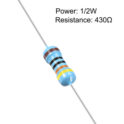 Harfington Uxcell 1/2W 430 Ohm Metal Film Resistors 0.5W 1% Tolerances 5 Color Bands 100Pcs