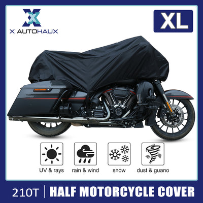 Harfington Motorcycle Cover Lightweight Half Cover Outdoor Waterproof Rain Dust Protector Black XL for Most Full Dress Touring Cruiser