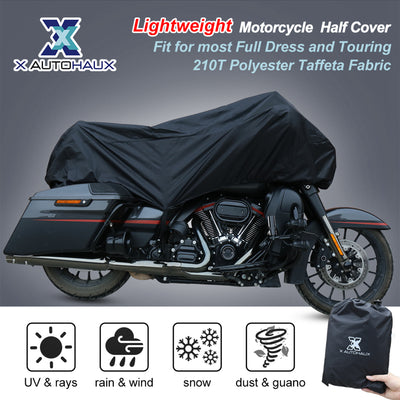 Harfington Motorcycle Cover Lightweight Half Cover Outdoor Waterproof Rain Dust Protector Black XL for Most Full Dress Touring Cruiser