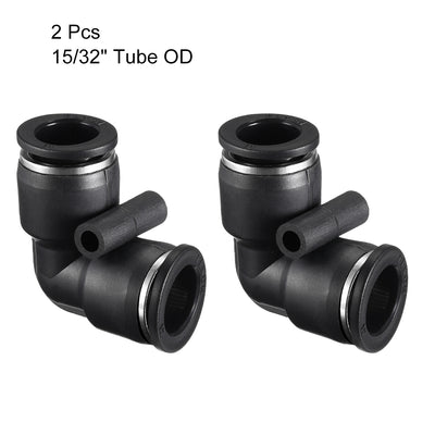 Harfington Uxcell Plastic Elbow Push to Connect Tube Fitting 12mm Tube OD Black 2pcs