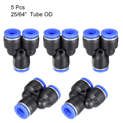 Harfington Push to Connect Fittings Y Type Tube Connect 10 mm or 25/64" Od Push Fit Fittings Tube Fittings Push Lock Blue(10mm Y Tee)