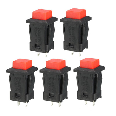 Harfington Uxcell 12mm Mounting  Red Square Latching Push Button Switch SPST NO 5pcs