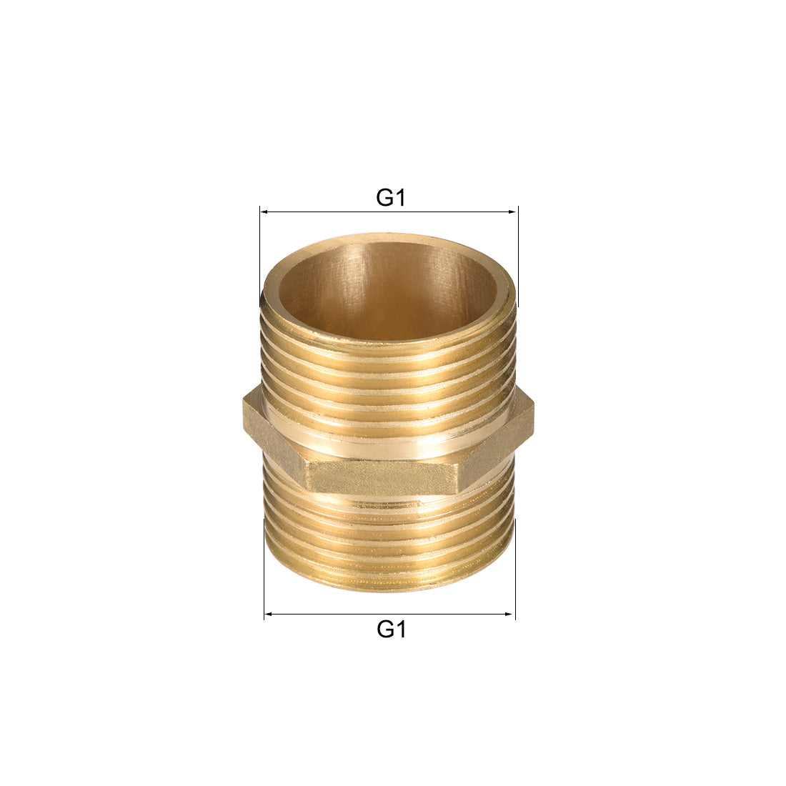 uxcell Uxcell Brass Pipe Fitting, G1 x G1 Male Thread Pipe Brass Fitting Gold Tone