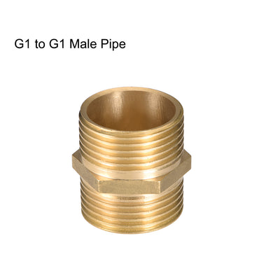 Harfington Uxcell Brass Pipe Fitting, G1 x G1 Male Thread Pipe Brass Fitting Gold Tone