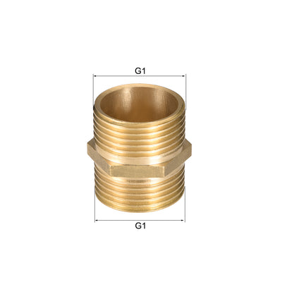 Harfington Uxcell Brass Pipe Fitting, Hex Nipple, G1 x G1 Male Thread Pipe Brass Fitting Gold Tone, 2pcs