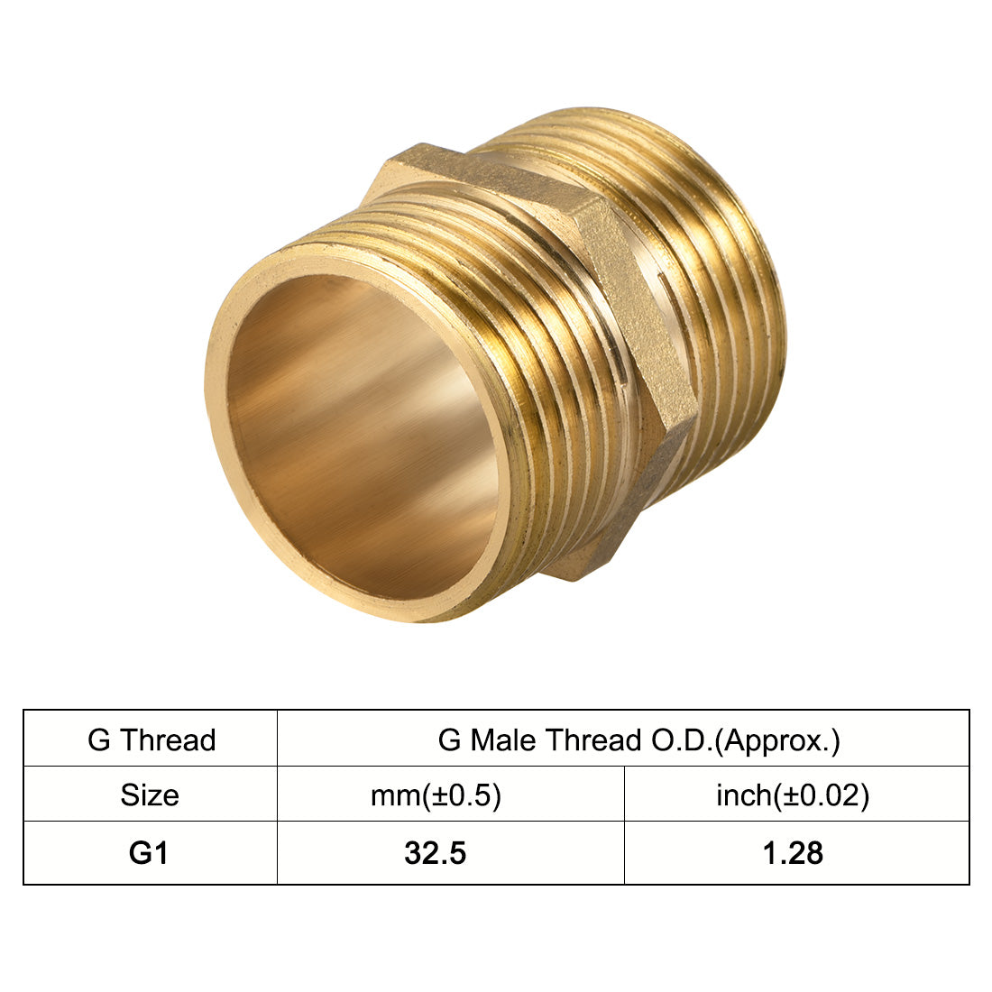 uxcell Uxcell Brass Pipe Fitting, Hex Nipple, G1 x G1 Male Thread Pipe Brass Fitting Gold Tone, 2pcs