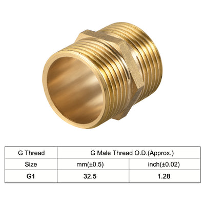 Harfington Uxcell Brass Pipe Fitting, Hex Nipple, G1 x G1 Male Thread Pipe Brass Fitting Gold Tone, 2pcs