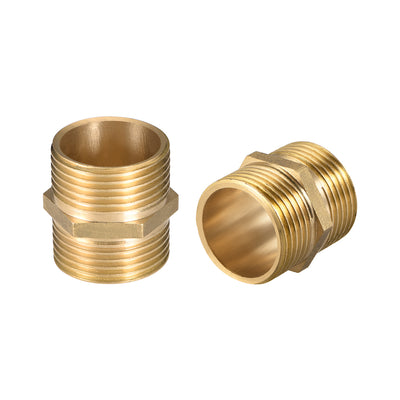 Harfington Uxcell Brass Pipe Fitting, Hex Nipple, G1 x G1 Male Thread Pipe Brass Fitting Gold Tone, 2pcs