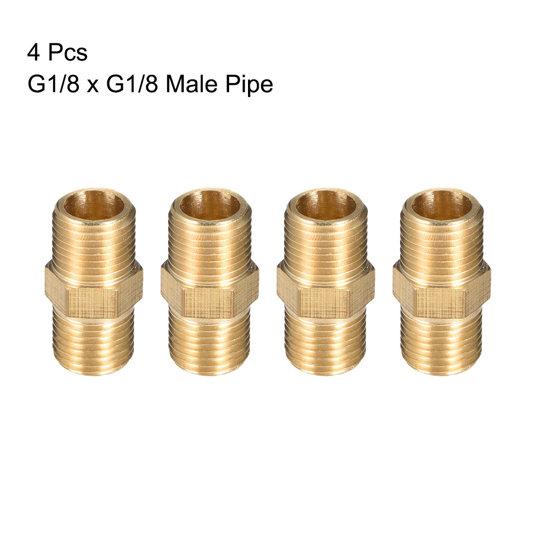 uxcell Uxcell Brass Pipe Fitting Thread Hex G1/8 x G1/8 Male Pipe Brass Fitting 4pcs