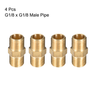 Harfington Uxcell Brass Pipe Fitting Thread Hex G1/8 x G1/8 Male Pipe Brass Fitting 4pcs