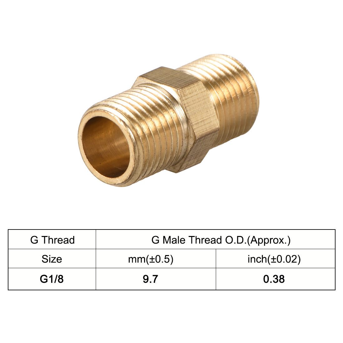 uxcell Uxcell Brass Pipe Fitting Thread Hex G1/8 x G1/8 Male Pipe Brass Fitting 4pcs