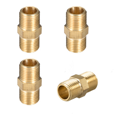 Harfington Uxcell Brass Pipe Fitting Thread Hex G1/8 x G1/8 Male Pipe Brass Fitting 4pcs