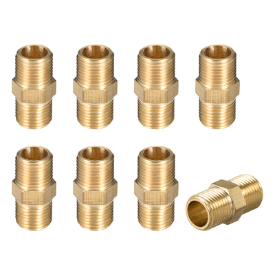 Harfington Uxcell Brass Pipe Fitting Thread Hex G1/8 x G1/8 Male Pipe Brass Fitting 8pcs