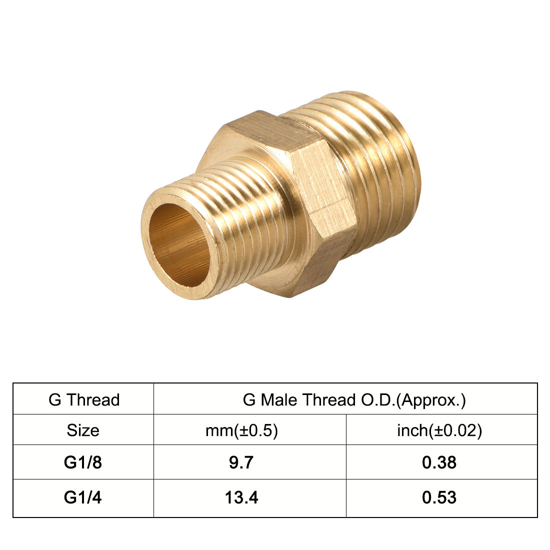 uxcell Uxcell Brass Pipe Fitting Reducing Hex G1/4 x G1/8 Male Pipe Brass Fitting 2pcs