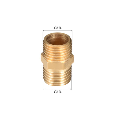 Harfington Uxcell Brass Pipe Fitting Hex G1/4 x G1/4 Male Thread Pipe Brass Fitting 4pcs