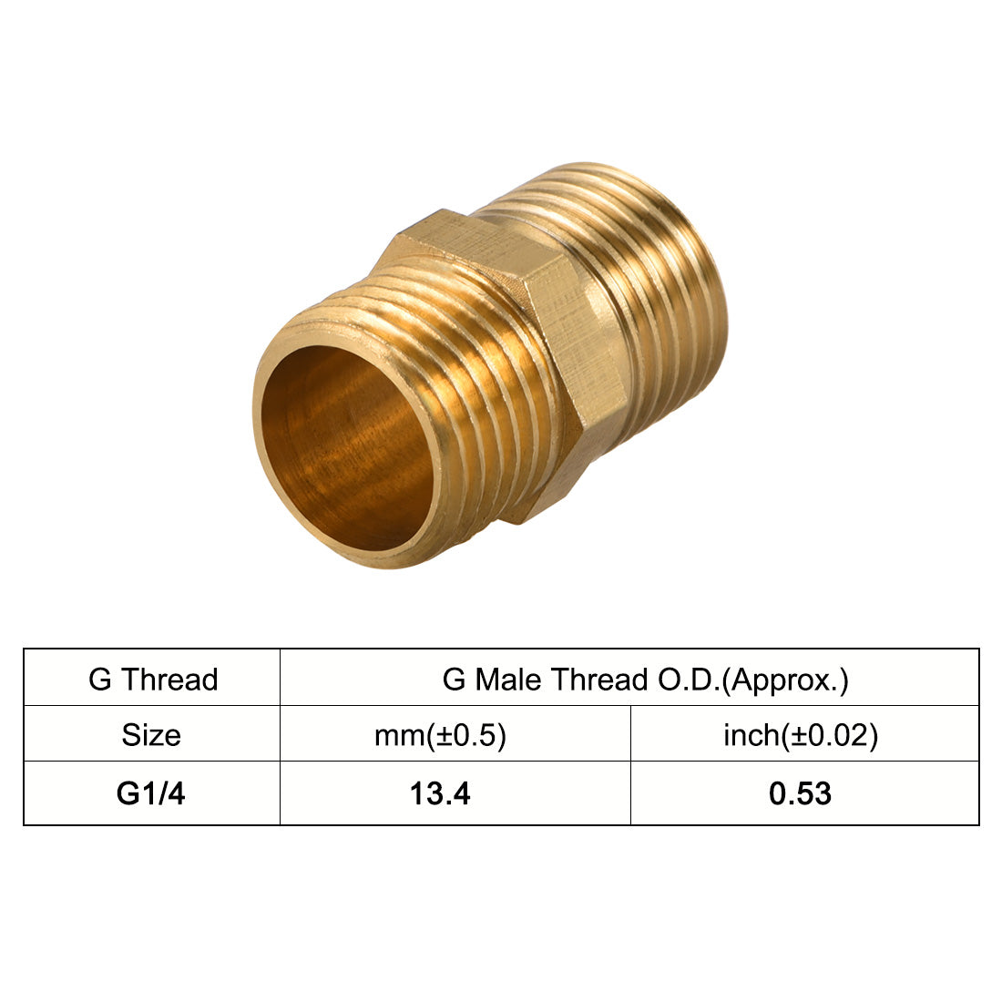 uxcell Uxcell Brass Pipe Fitting Hex G1/4 x G1/4 Male Thread Pipe Brass Fitting 4pcs