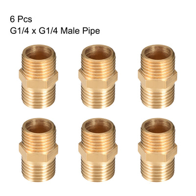 Harfington Uxcell Brass Pipe Fitting Hex G1/4 x G1/4 Male Thread Pipe Brass Fitting 6pcs