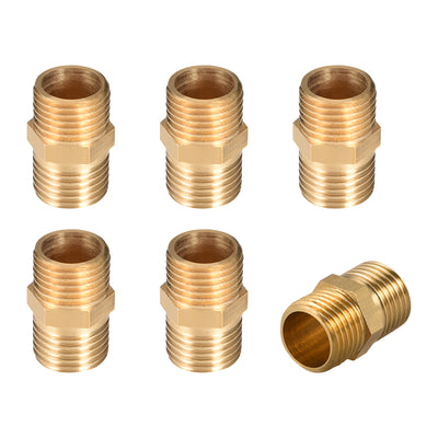 Harfington Uxcell Brass Pipe Fitting Hex G1/4 x G1/4 Male Thread Pipe Brass Fitting 6pcs