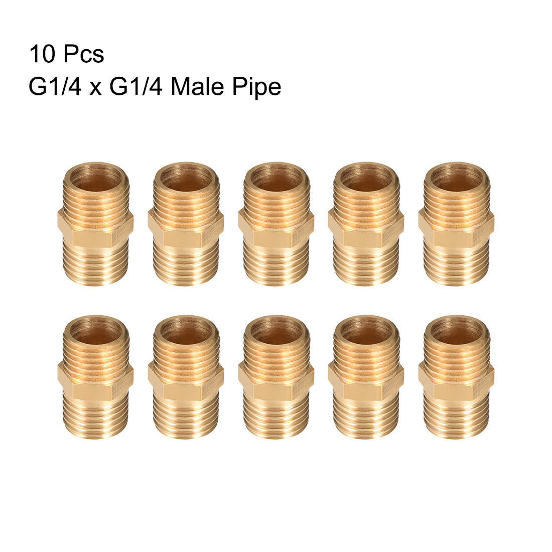 uxcell Uxcell Brass Pipe Fitting Hex G1/4 x G1/4 Male Thread Pipe Brass Fitting 10pcs