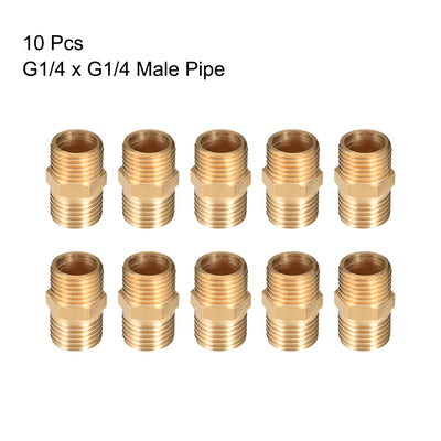 Harfington Uxcell Brass Pipe Fitting Hex G1/4 x G1/4 Male Thread Pipe Brass Fitting 10pcs