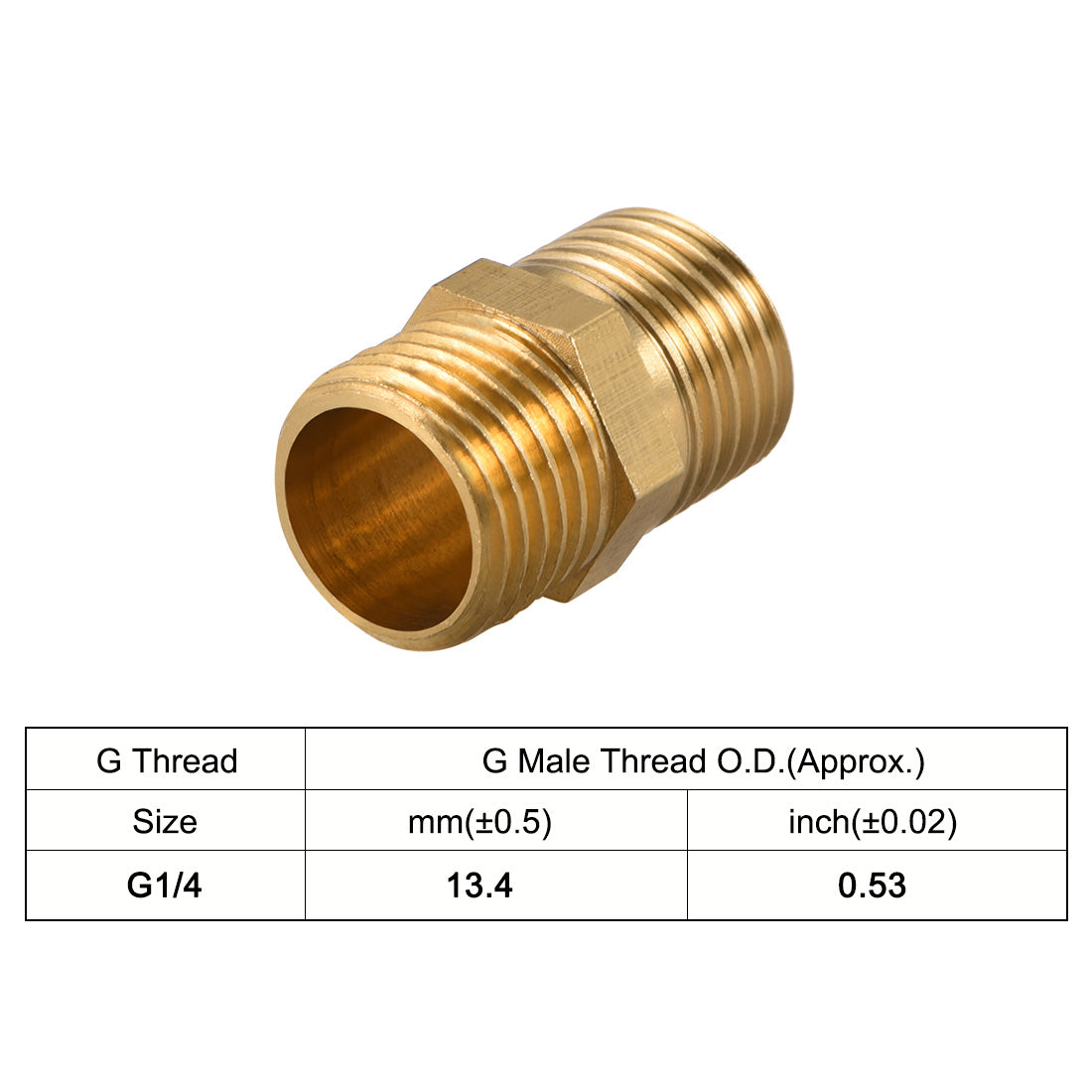 uxcell Uxcell Brass Pipe Fitting Hex G1/4 x G1/4 Male Thread Pipe Brass Fitting 10pcs