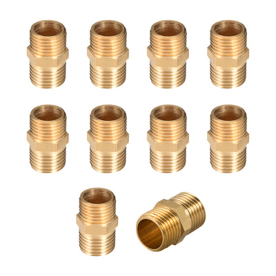 Harfington Uxcell Brass Pipe Fitting Hex G1/4 x G1/4 Male Thread Pipe Brass Fitting 10pcs