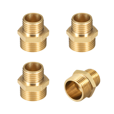 Harfington Uxcell Brass Pipe Fitting Reducing Hex G1/4 x G3/8 Male Pipe Brass Fitting 4pcs