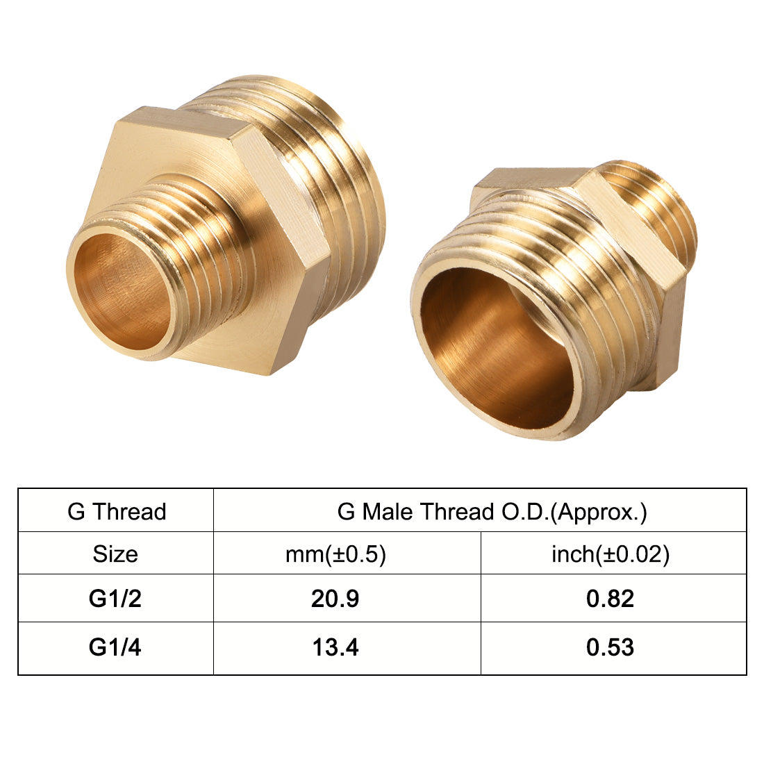 uxcell Uxcell Brass Pipe Fitting Reducing Hex G1/4 x G1/2 Male Pipe Brass Fitting