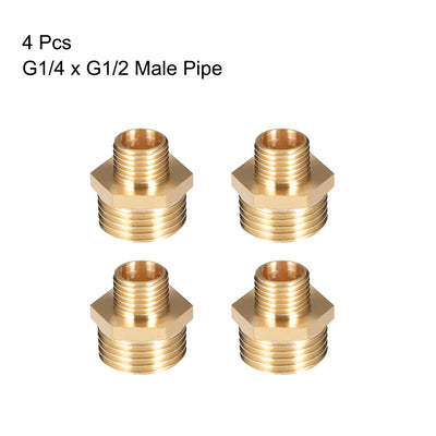 Harfington Uxcell Brass Pipe Fitting Reducing Hex G1/4 x G1/2 Male Pipe Brass Fitting 4pcs