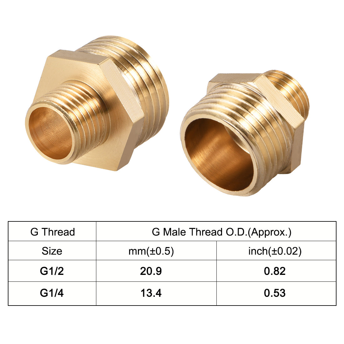 uxcell Uxcell Brass Pipe Fitting Reducing Hex G1/4 x G1/2 Male Pipe Brass Fitting 4pcs