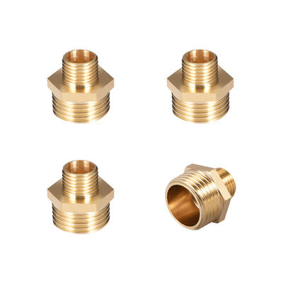 Harfington Uxcell Brass Pipe Fitting Reducing Hex G1/4 x G1/2 Male Pipe Brass Fitting 4pcs