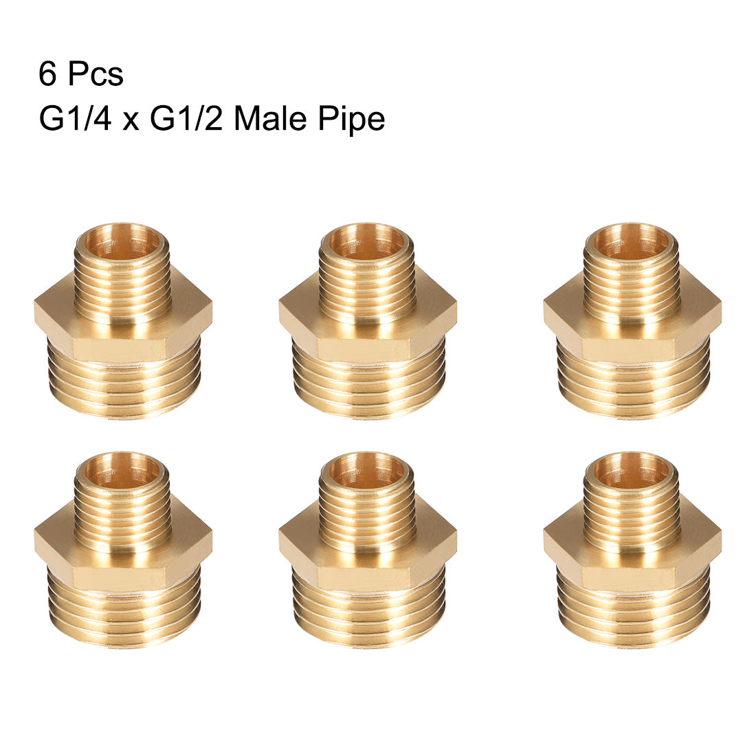 uxcell Uxcell Brass Pipe Fitting Reducing Hex G1/4 x G1/2 Male Pipe Brass Fitting 6pcs