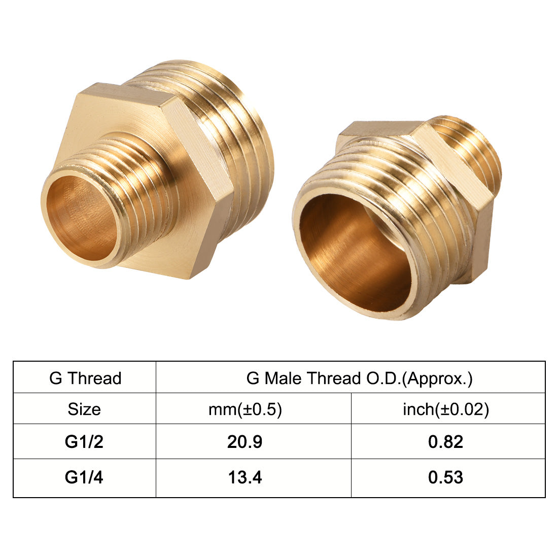 uxcell Uxcell Brass Pipe Fitting Reducing Hex G1/4 x G1/2 Male Pipe Brass Fitting 6pcs