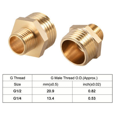 Harfington Uxcell Brass Pipe Fitting Reducing Hex G1/4 x G1/2 Male Pipe Brass Fitting 6pcs