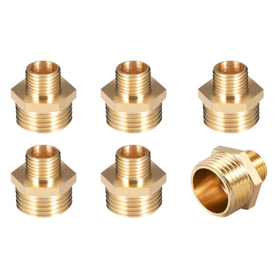 Harfington Uxcell Brass Pipe Fitting Reducing Hex G1/4 x G1/2 Male Pipe Brass Fitting 6pcs