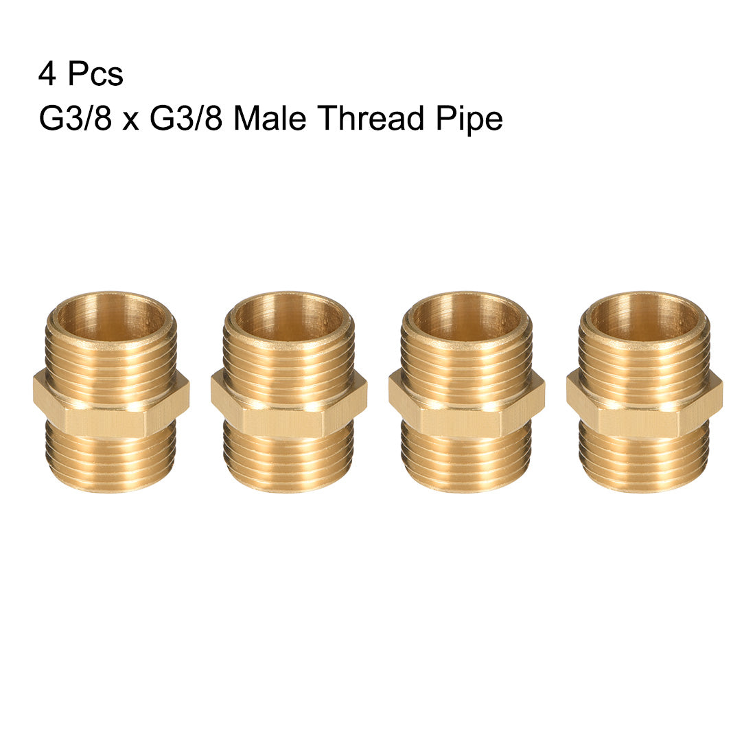 uxcell Uxcell Brass Pipe Fitting Hex G3/8 x G3/8 Male Thread Pipe Brass Fitting 4pcs