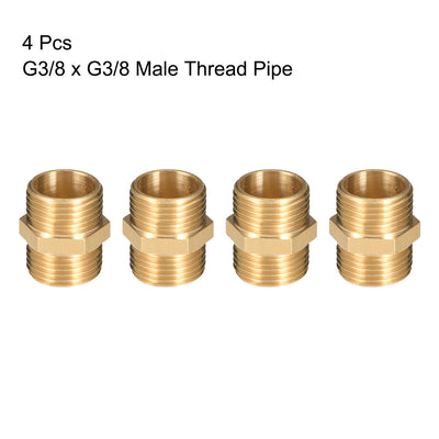 Harfington Uxcell Brass Pipe Fitting Hex G3/8 x G3/8 Male Thread Pipe Brass Fitting 4pcs