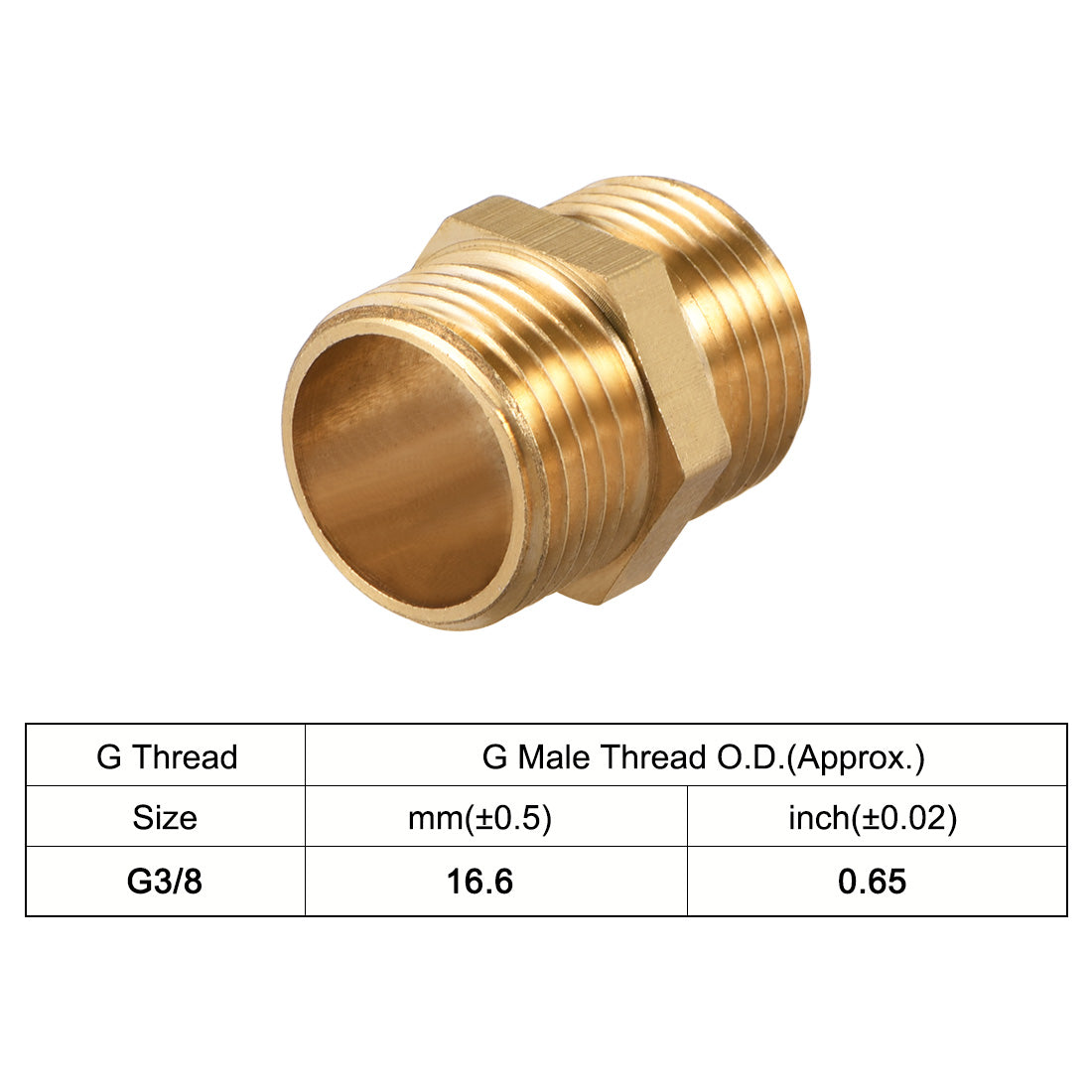 uxcell Uxcell Brass Pipe Fitting Hex G3/8 x G3/8 Male Thread Pipe Brass Fitting 4pcs