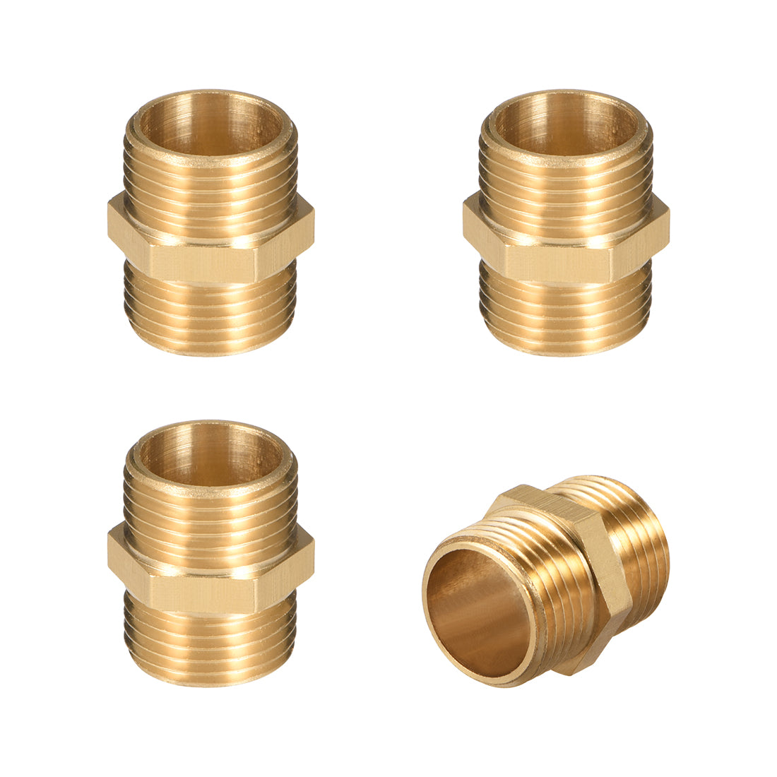 uxcell Uxcell Brass Pipe Fitting Hex G3/8 x G3/8 Male Thread Pipe Brass Fitting 4pcs