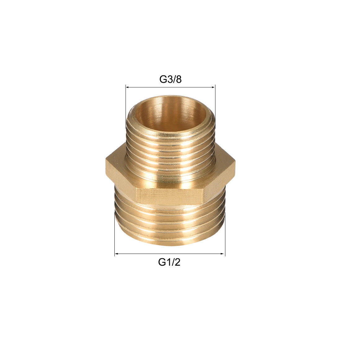 uxcell Uxcell Brass Pipe Fitting Reducing Hex G3/8 x G1/2 Male Pipe Brass Fitting