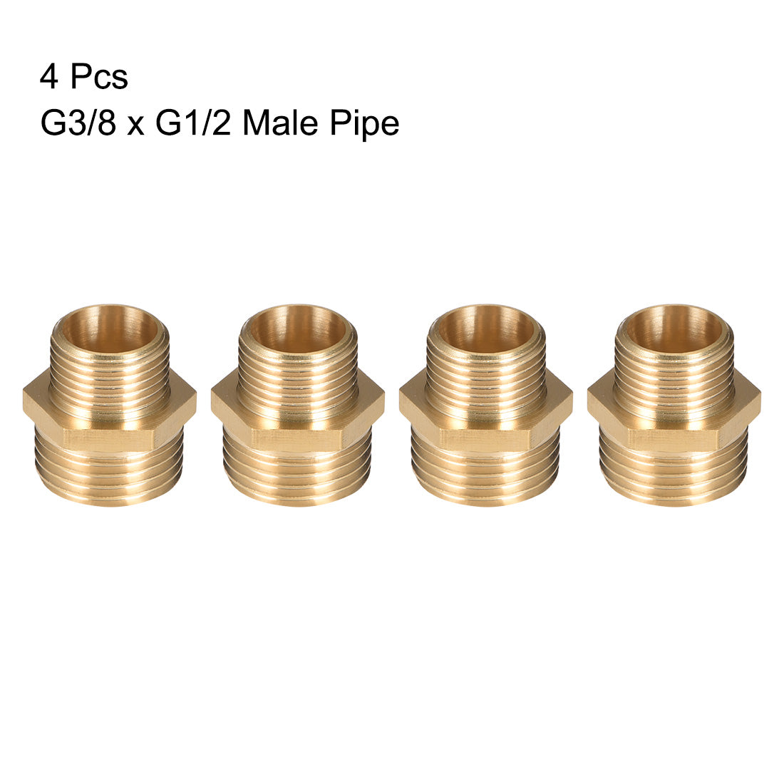 uxcell Uxcell Brass Pipe Fitting Reducing Hex G3/8 x G1/2 Male Pipe Brass Fitting 4pcs