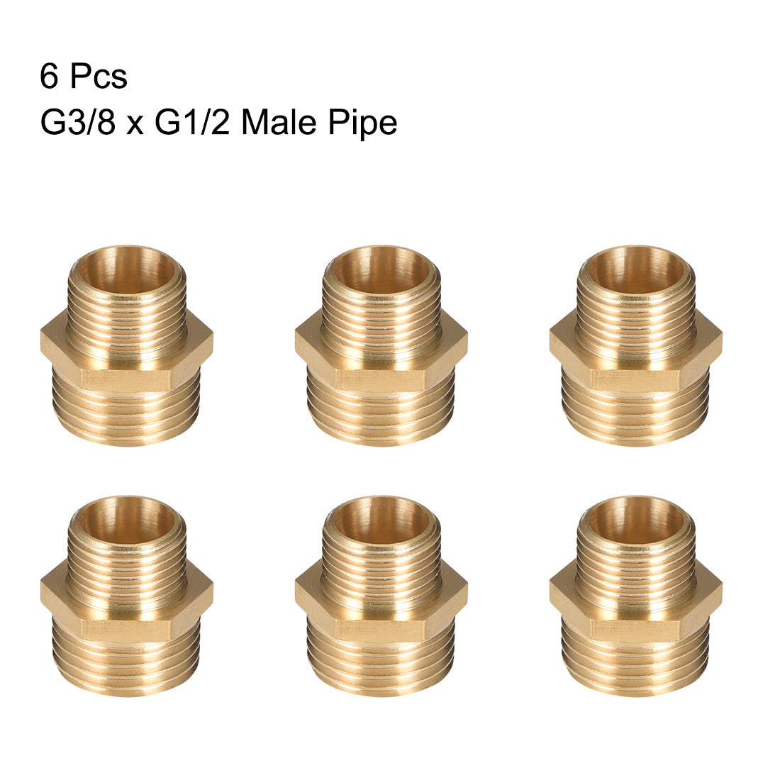 uxcell Uxcell Brass Pipe Fitting Reducing Hex G3/8 x G1/2 Male Pipe Brass Fitting 6pcs