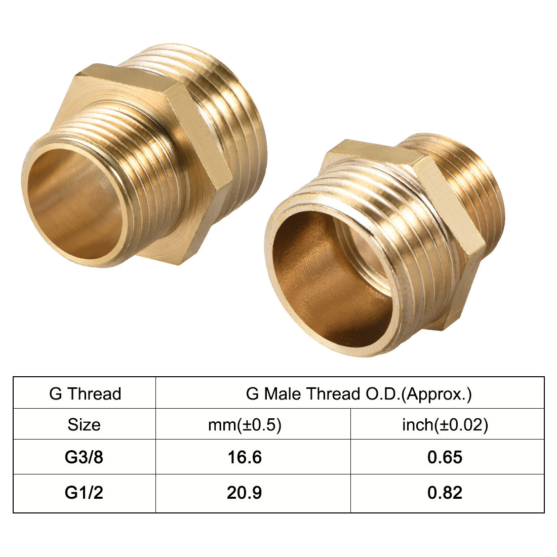 uxcell Uxcell Brass Pipe Fitting Reducing Hex G3/8 x G1/2 Male Pipe Brass Fitting 6pcs