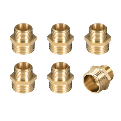 Harfington Uxcell Brass Pipe Fitting Reducing Hex G3/8 x G1/2 Male Pipe Brass Fitting 6pcs