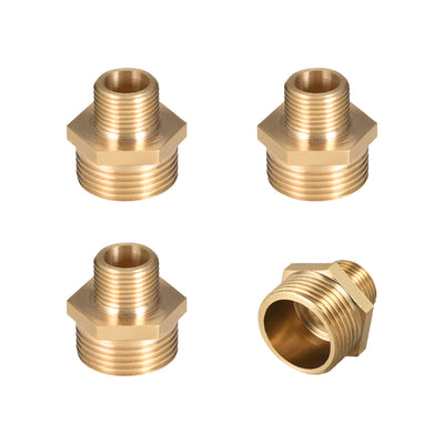 Harfington Uxcell Brass Pipe Fitting Reducing Hex G3/8 x G3/4 Male Pipe Brass Fitting 4pcs