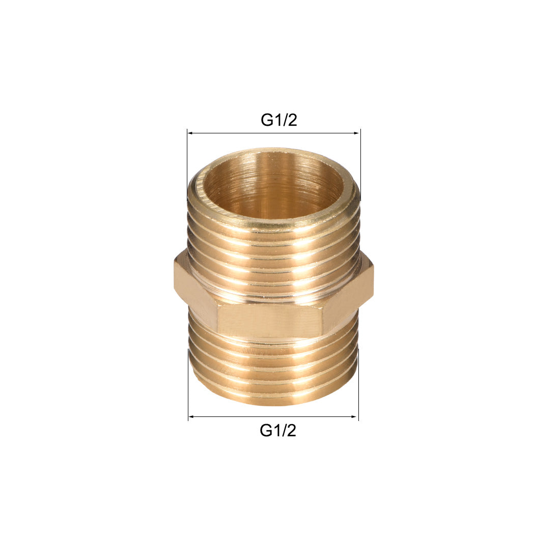 uxcell Uxcell Brass Pipe Fitting Hex G1/2 x G1/2 Male Thread Pipe Brass Fitting