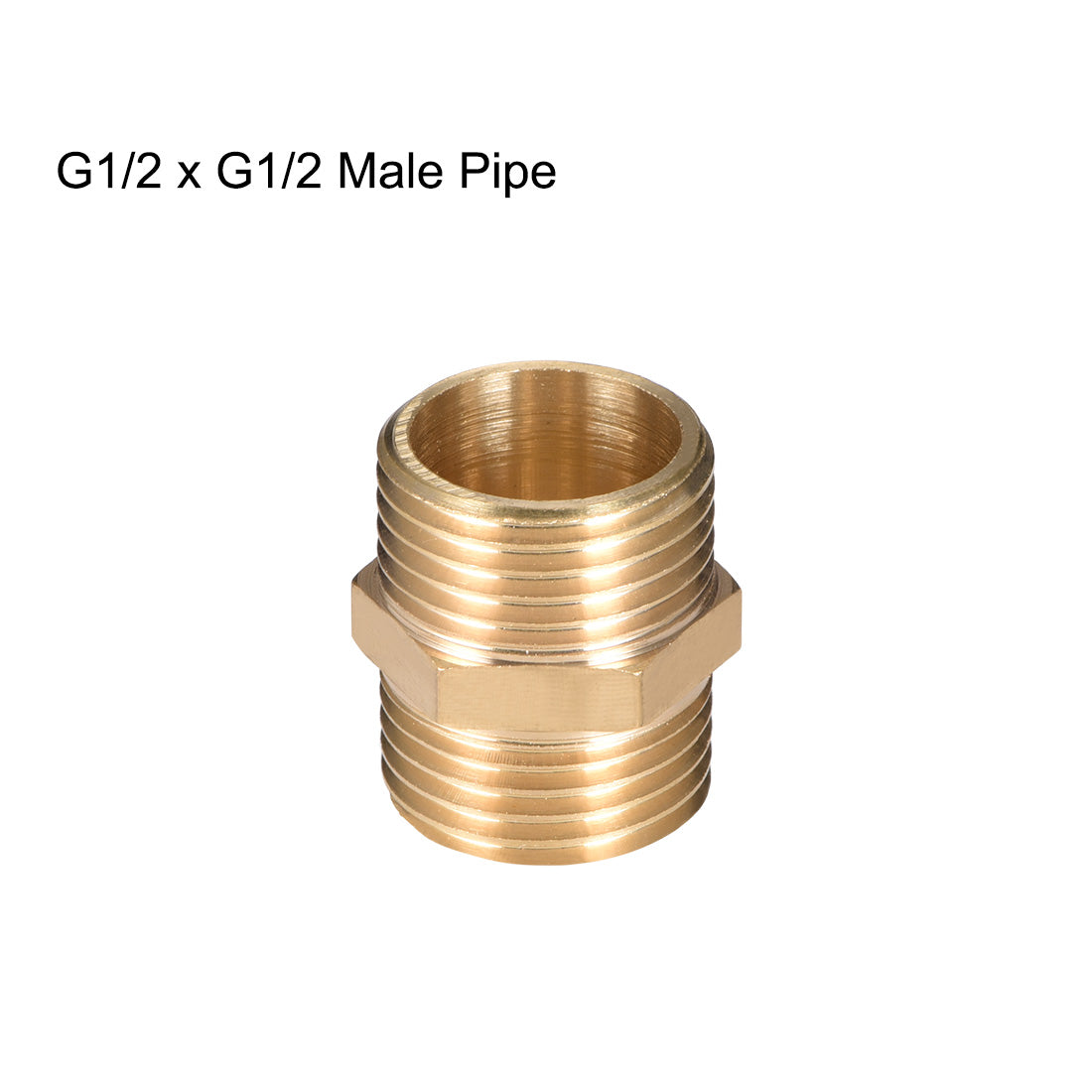 uxcell Uxcell Brass Pipe Fitting Hex G1/2 x G1/2 Male Thread Pipe Brass Fitting