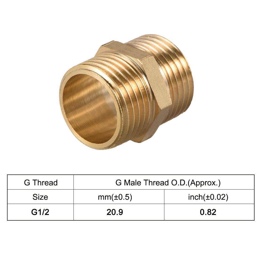 uxcell Uxcell Brass Pipe Fitting Hex G1/2 x G1/2 Male Thread Pipe Brass Fitting