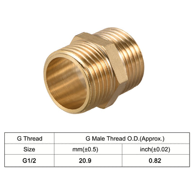 Harfington Uxcell Brass Pipe Fitting Hex G1/2 x G1/2 Male Thread Pipe Brass Fitting 4pcs